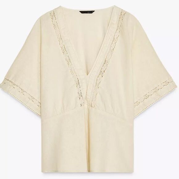 ZARA LINEN TOP WITH LACE DETAILS - Picture 8 of 8